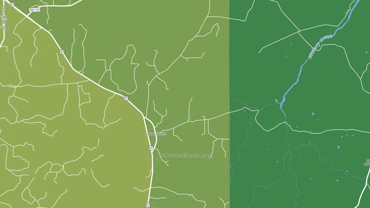 Loyal Valley, TX Map of Vehicle Theft Rates