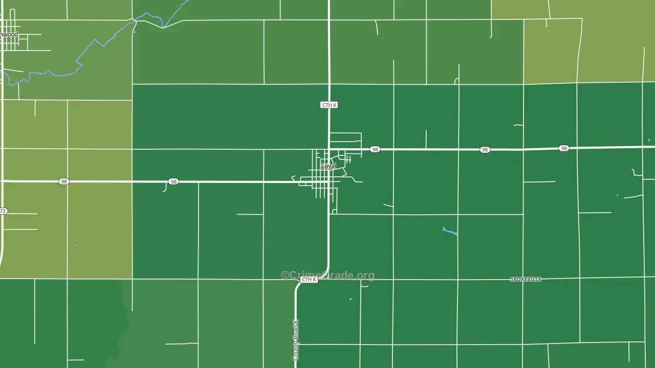 Loyal, WI Map of Vehicle Theft Rates