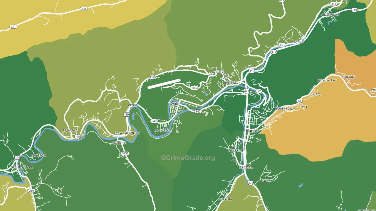 Loyall, KY Map of Vehicle Theft Rates