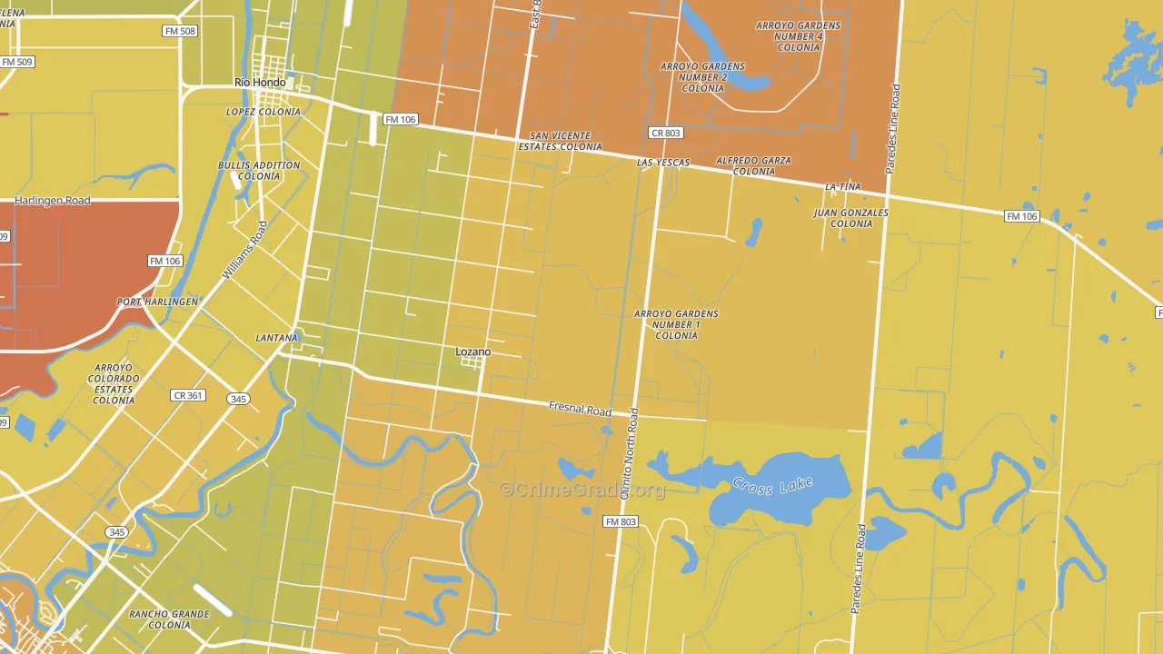 Lozano, TX Map of Vehicle Theft Rates