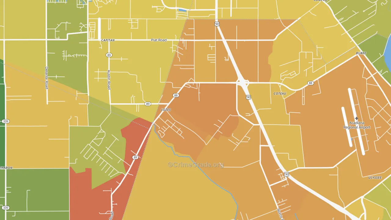 Lozes, LA Map of Vehicle Theft Rates