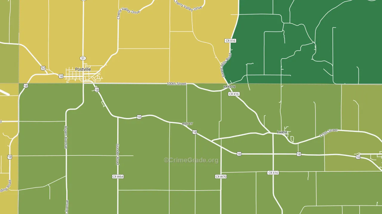 Luana, IA Map of Vehicle Theft Rates