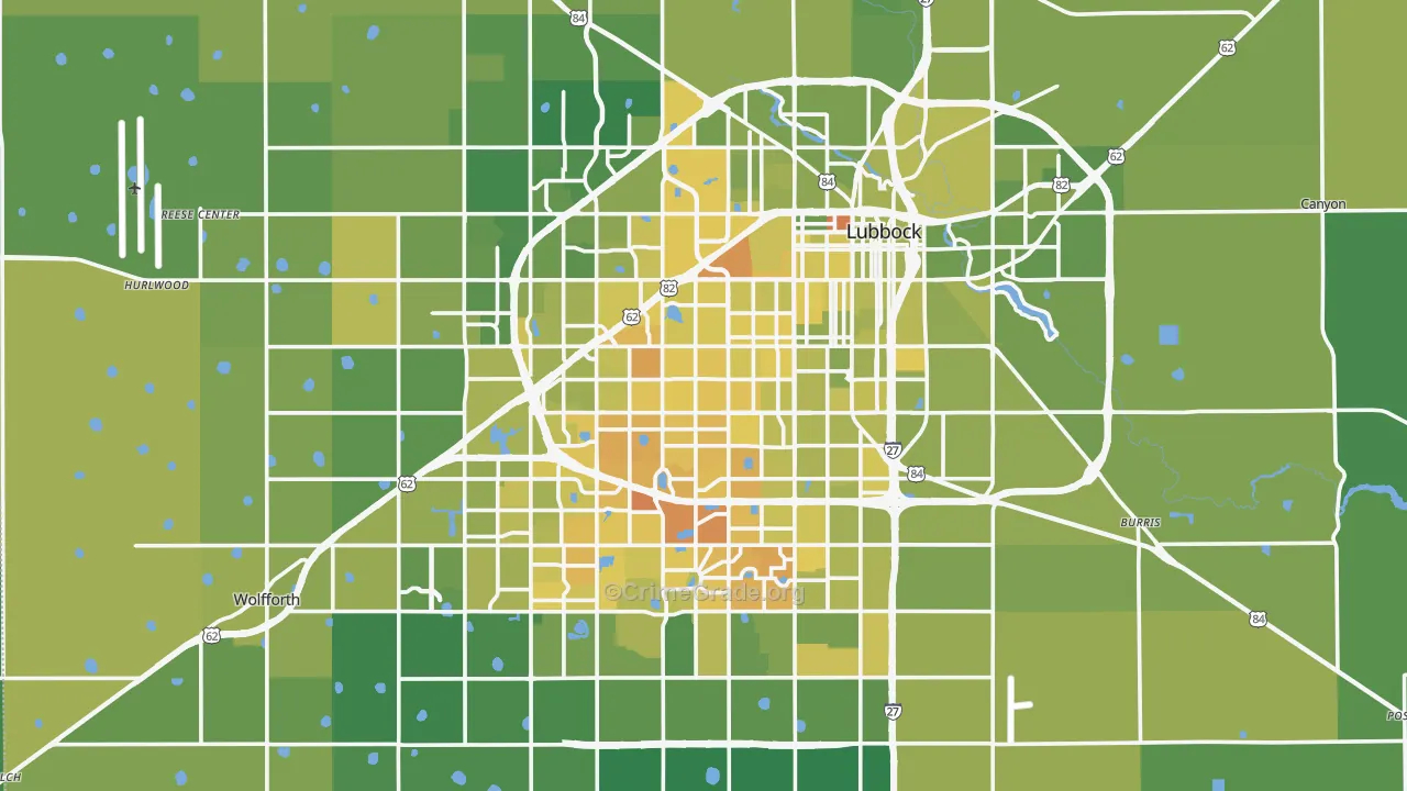 Lubbock County, TX Map of Vehicle Theft Rates
