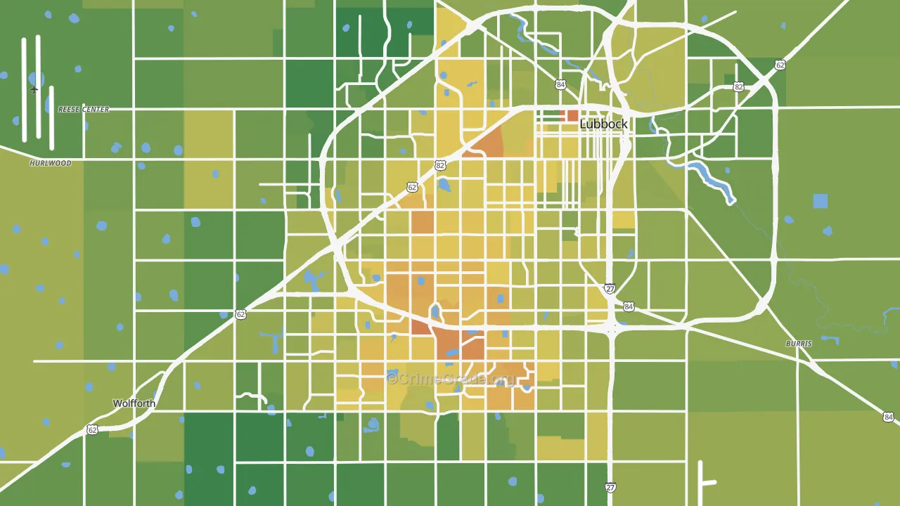 Lubbock, TX Map of Vehicle Theft Rates