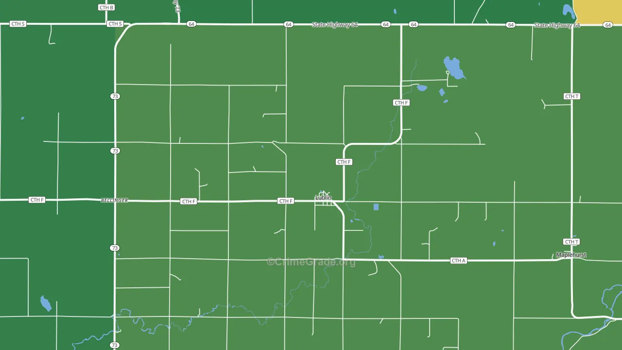Lublin, WI Map of Vehicle Theft Rates