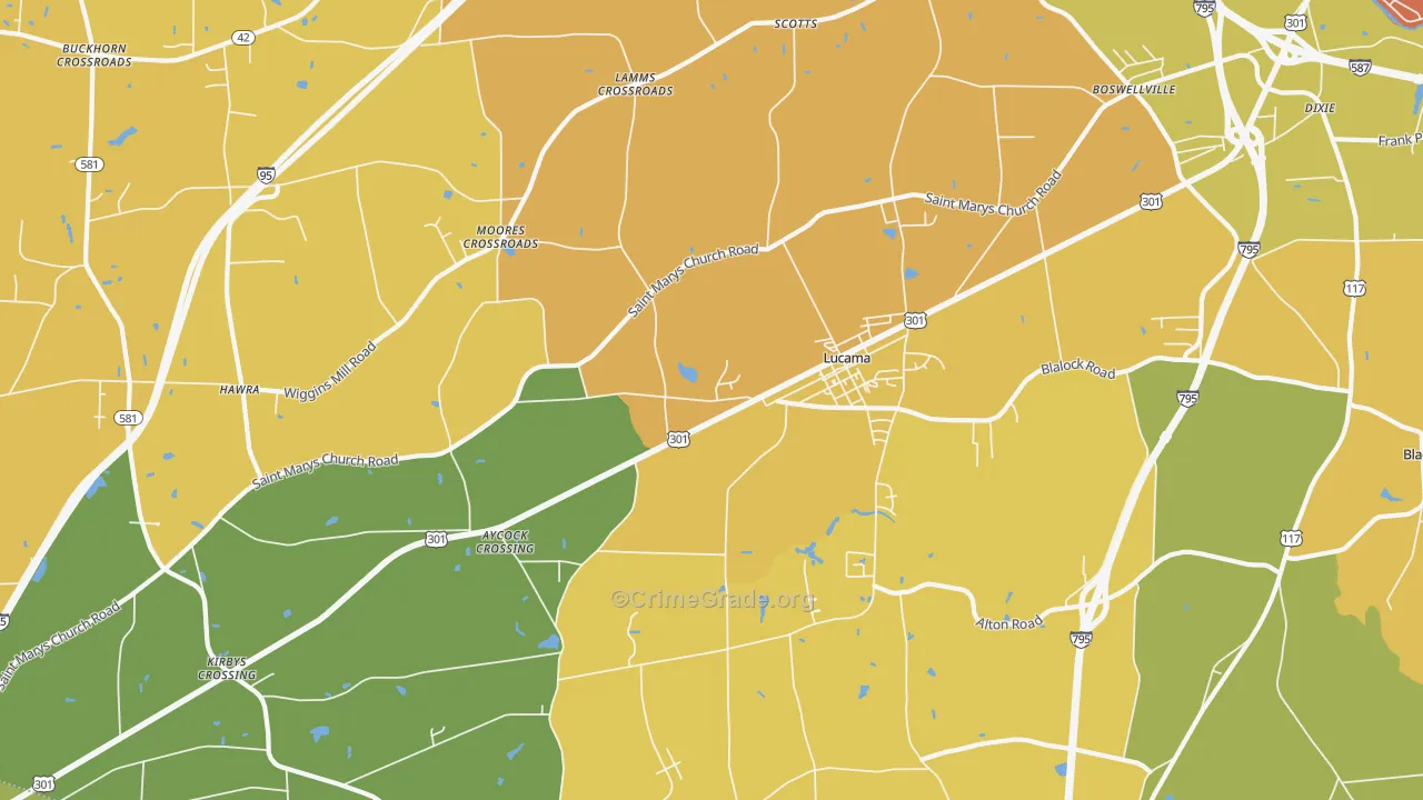 Lucama, NC Map of Vehicle Theft Rates