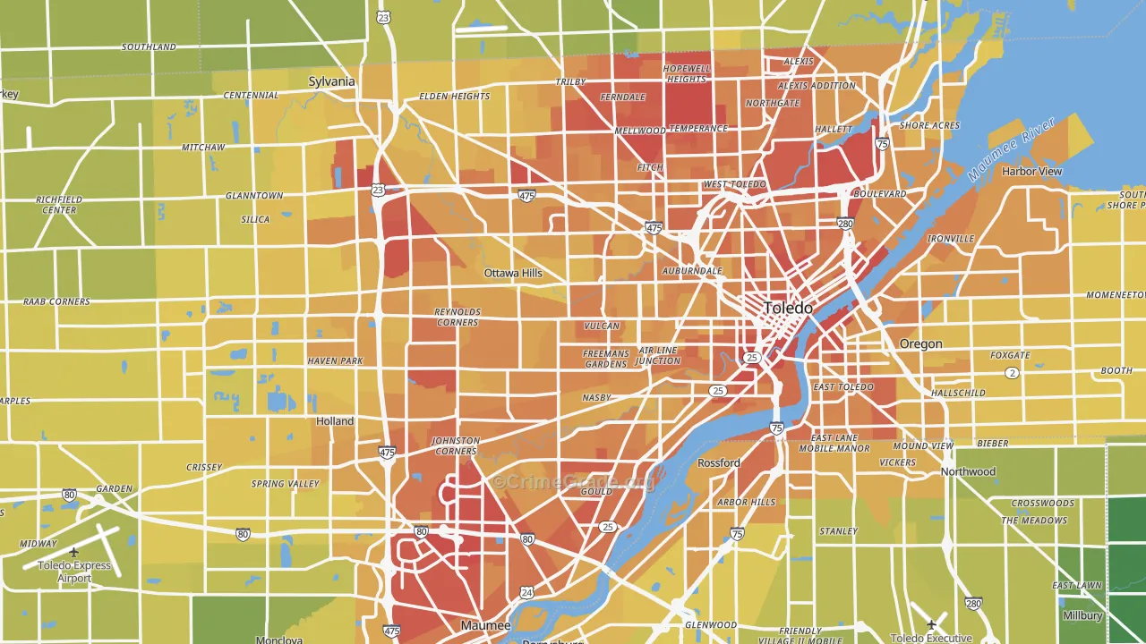 Lucas County, OH Map of Vehicle Theft Rates