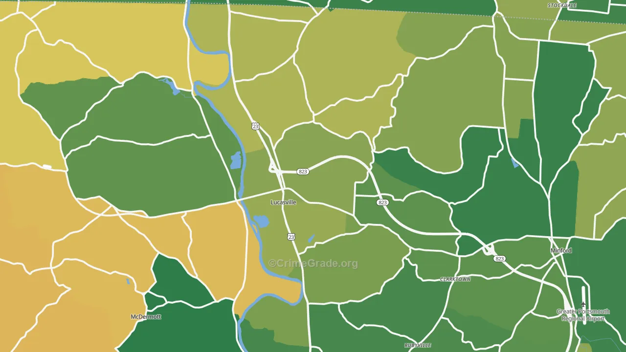 Lucasville, OH Map of Vehicle Theft Rates