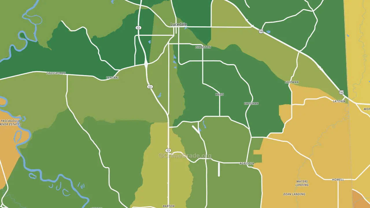 Lucedale, MS Map of Vehicle Theft Rates