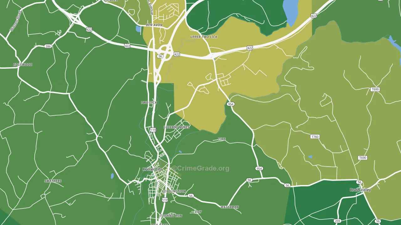 Lucerne Mines, PA Map of Vehicle Theft Rates