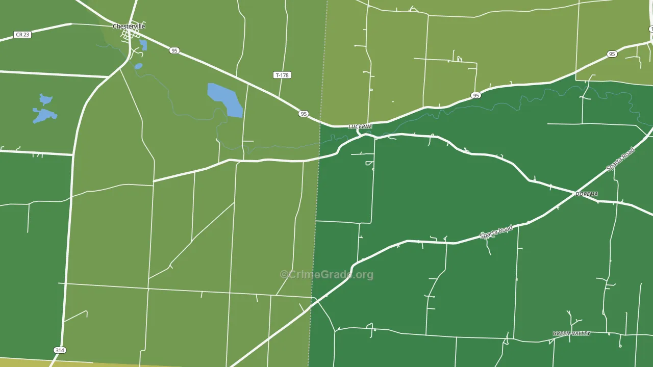 Lucerne, OH Map of Vehicle Theft Rates