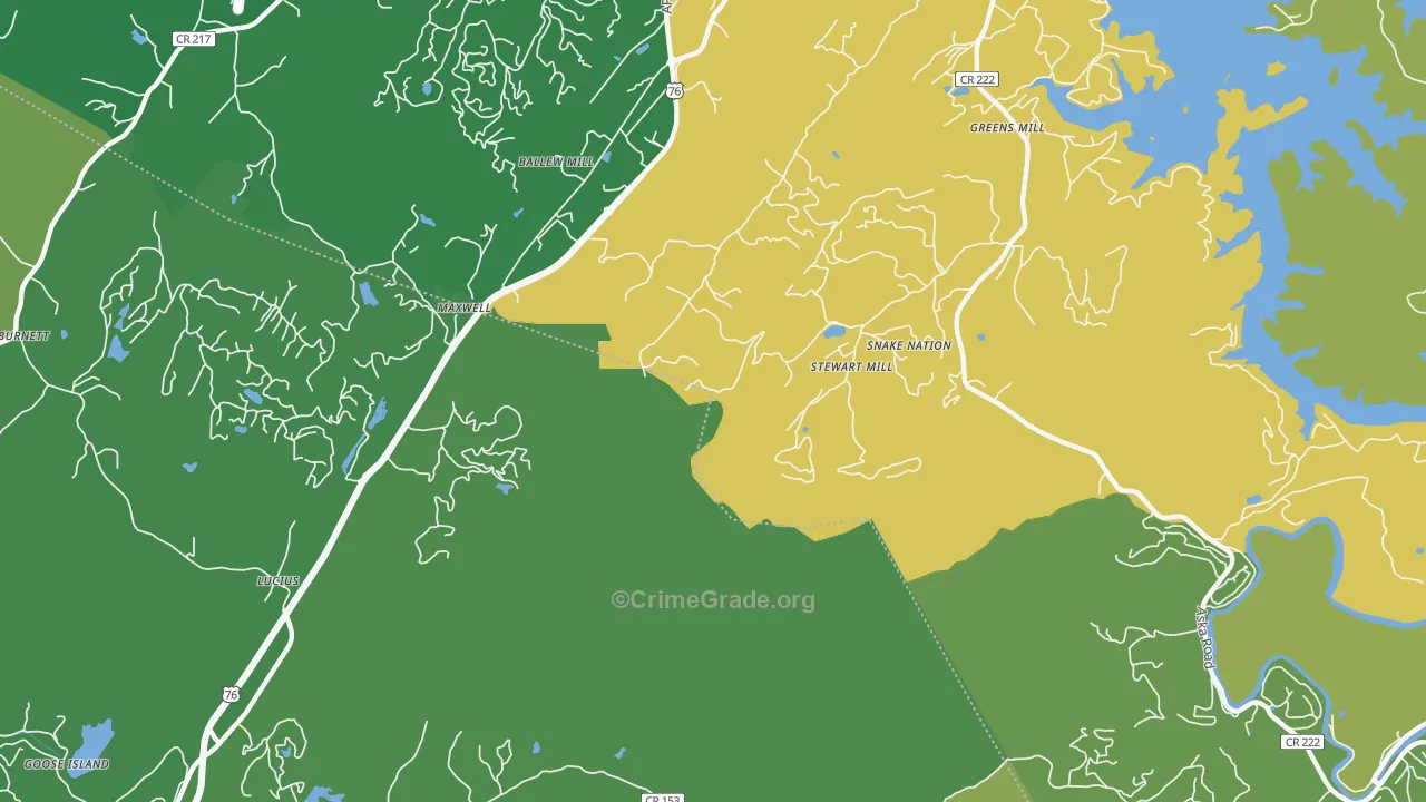 Lucius, GA Map of Vehicle Theft Rates
