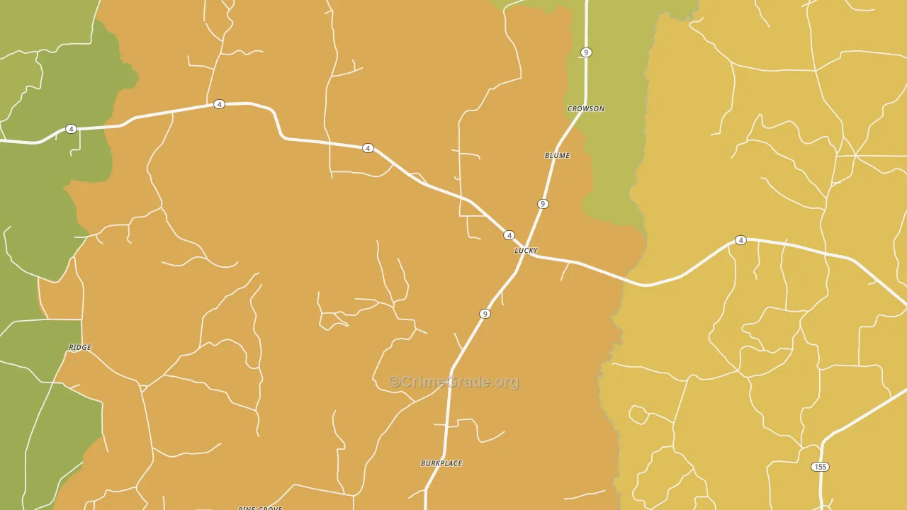 Lucky, LA Map of Vehicle Theft Rates