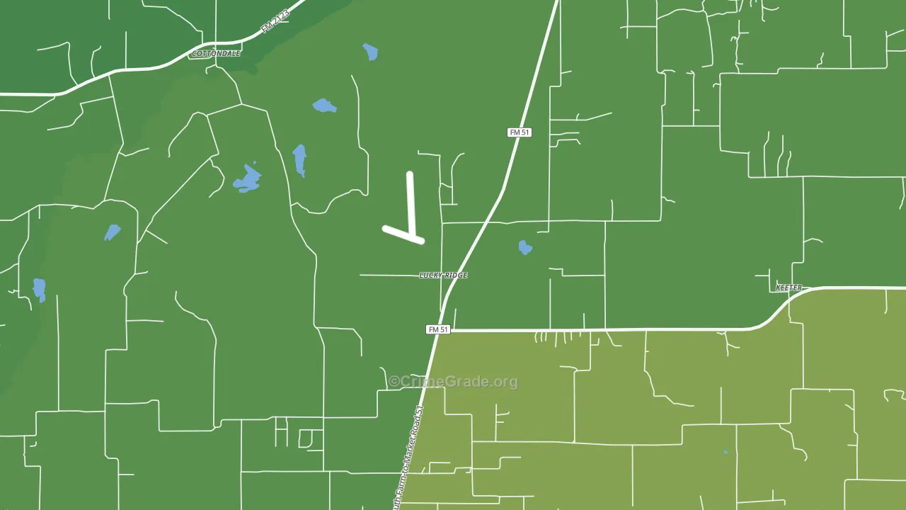 Lucky Ridge, TX Map of Vehicle Theft Rates