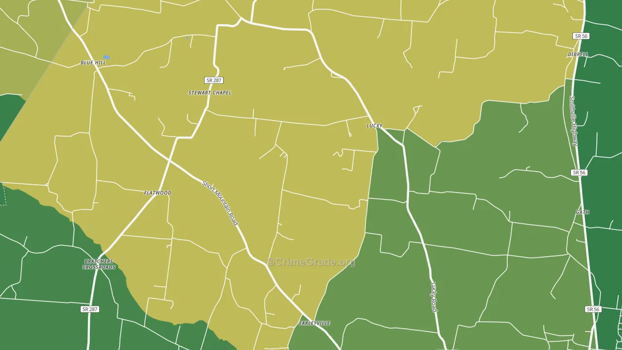 Lucky, TN Map of Vehicle Theft Rates
