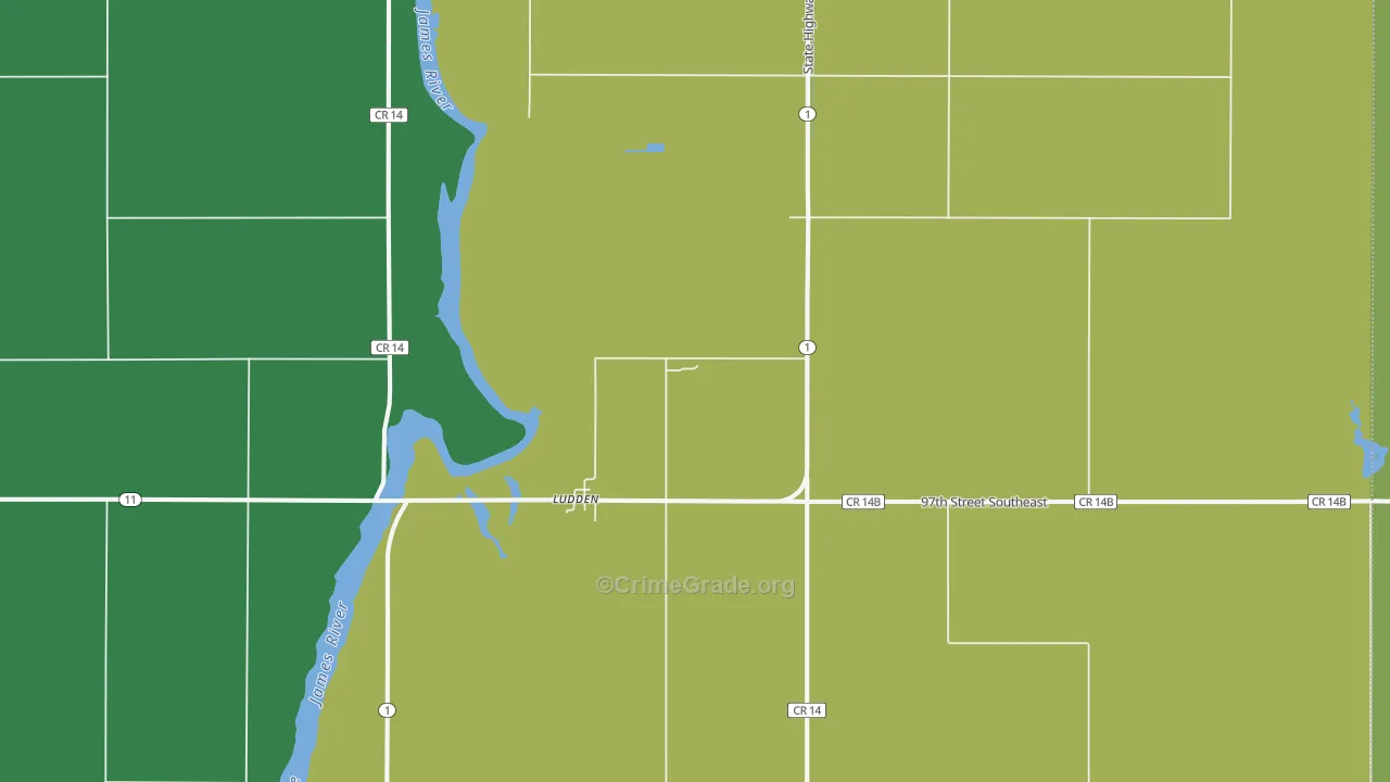 Ludden, ND Map of Vehicle Theft Rates