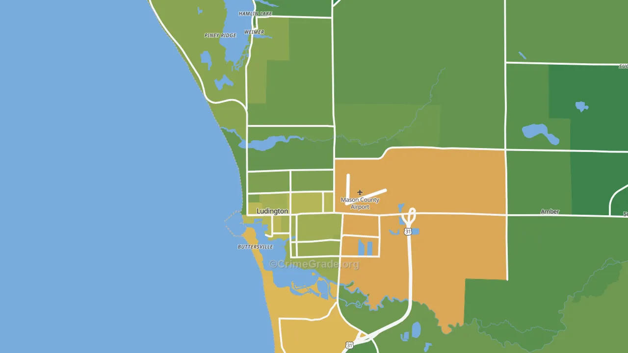 Ludington, MI Map of Vehicle Theft Rates