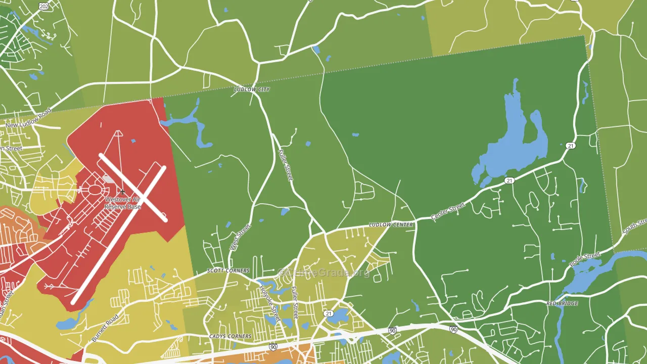 Ludlow Center, MA Map of Vehicle Theft Rates