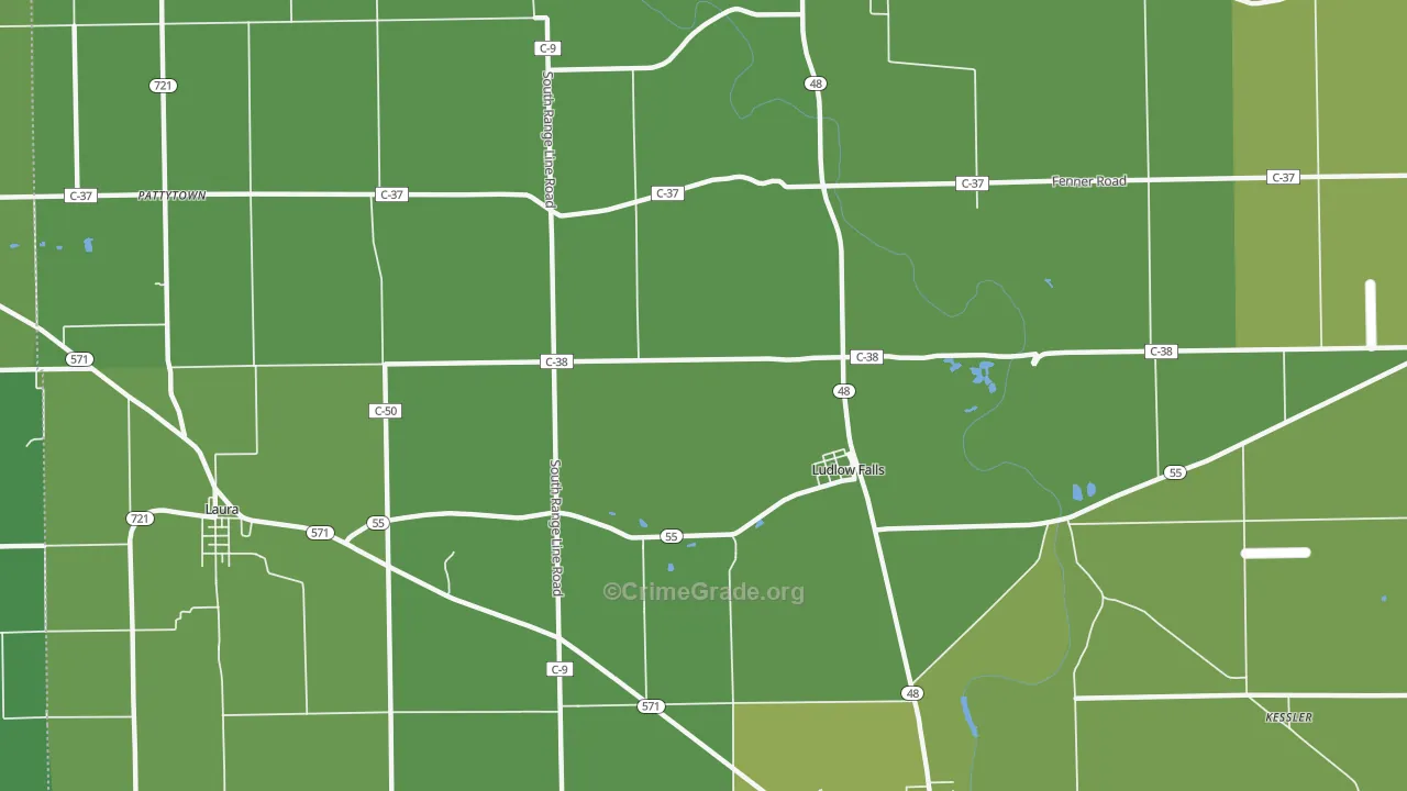 Ludlow Falls, OH Map of Vehicle Theft Rates