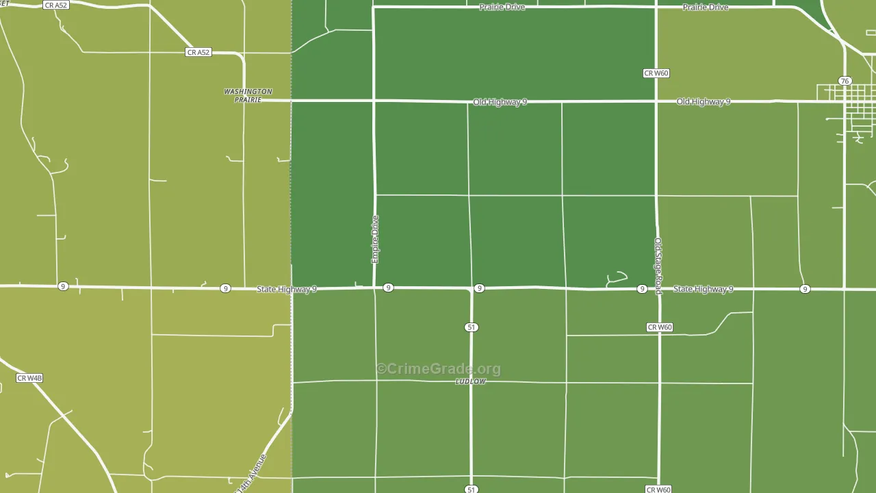 Ludlow, IA Map of Vehicle Theft Rates