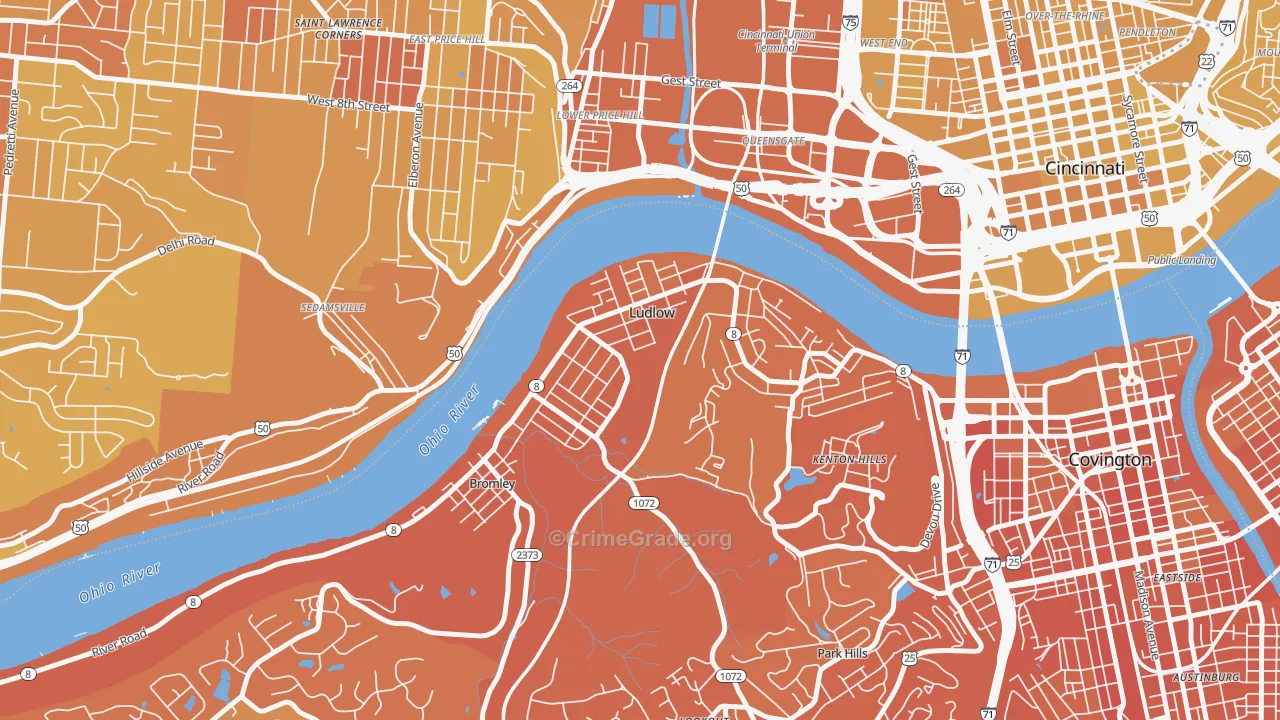 Ludlow, KY Map of Vehicle Theft Rates