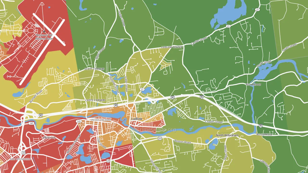 Ludlow, MA Map of Vehicle Theft Rates