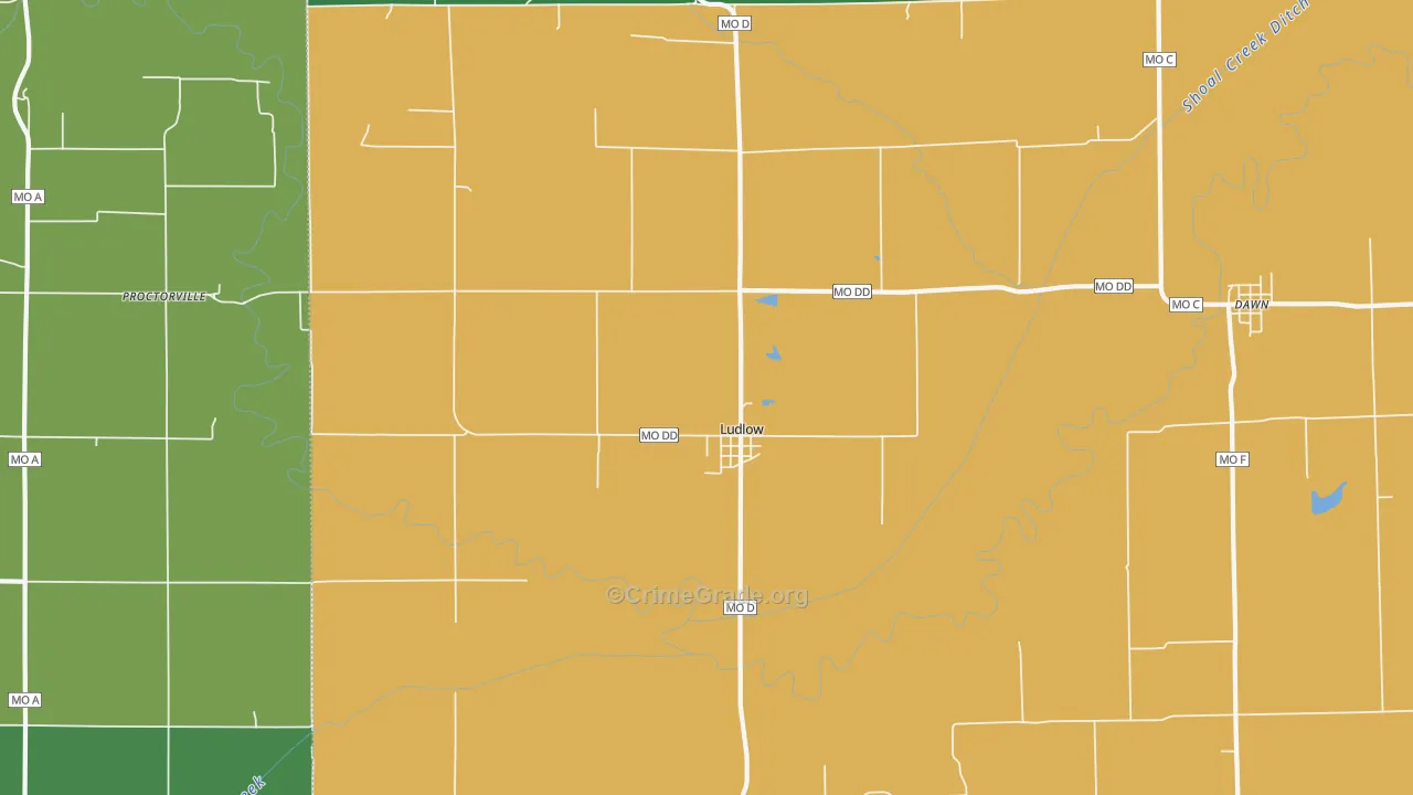 Ludlow, MO Map of Vehicle Theft Rates