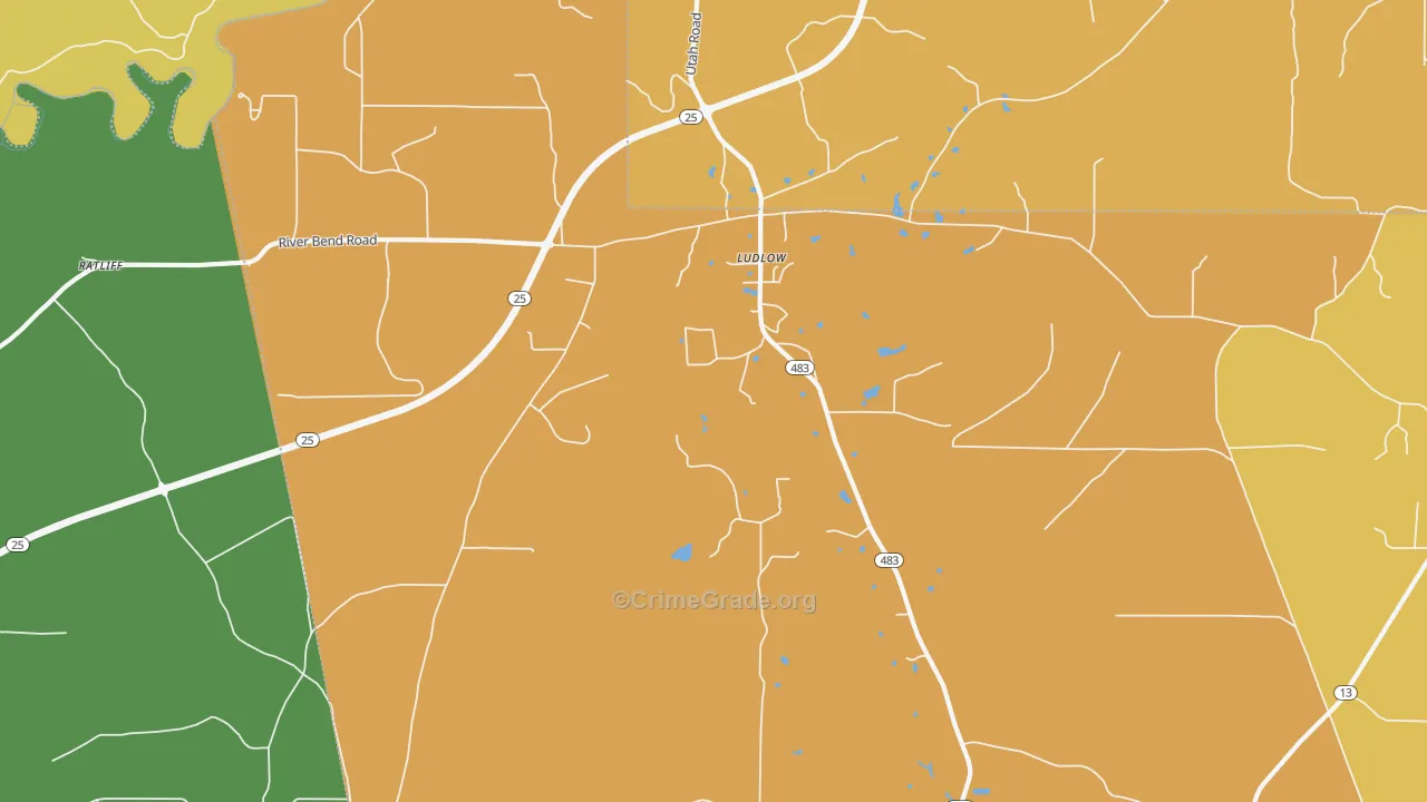Ludlow, MS Map of Vehicle Theft Rates