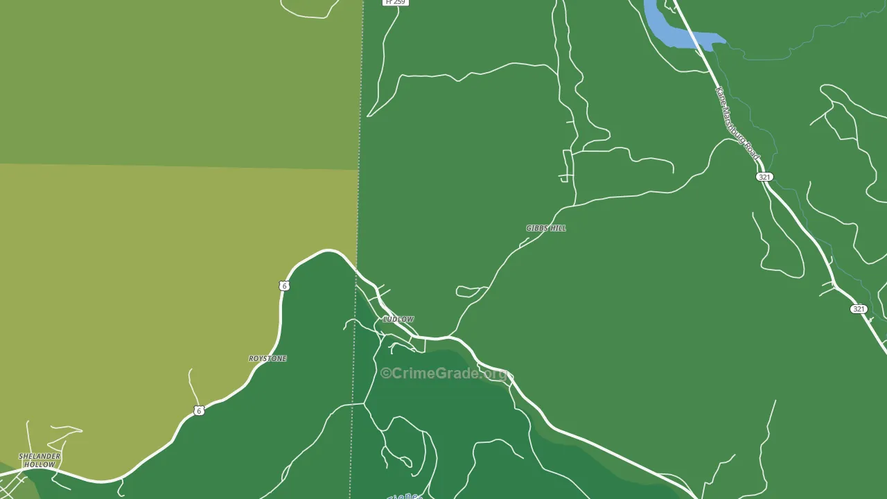 Ludlow, PA Map of Vehicle Theft Rates