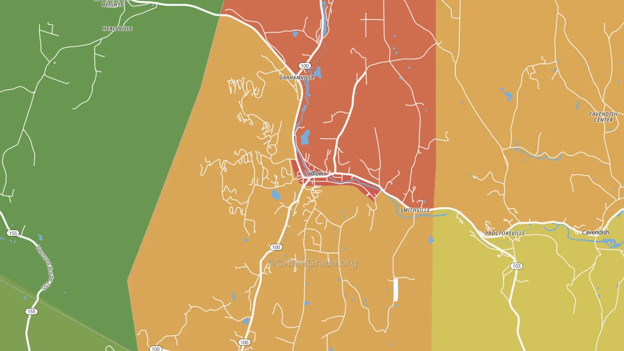 Ludlow, VT Map of Vehicle Theft Rates