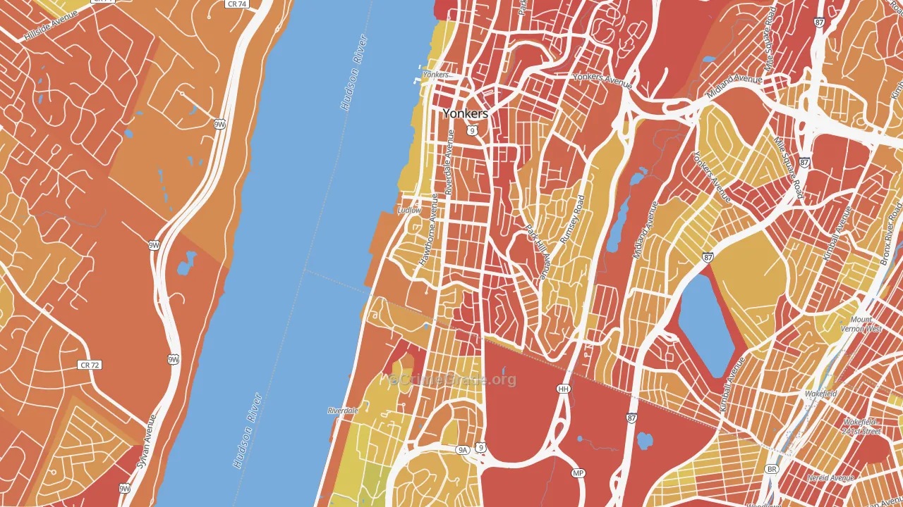 Ludlow, Yonkers, NY Map of Vehicle Theft Rates