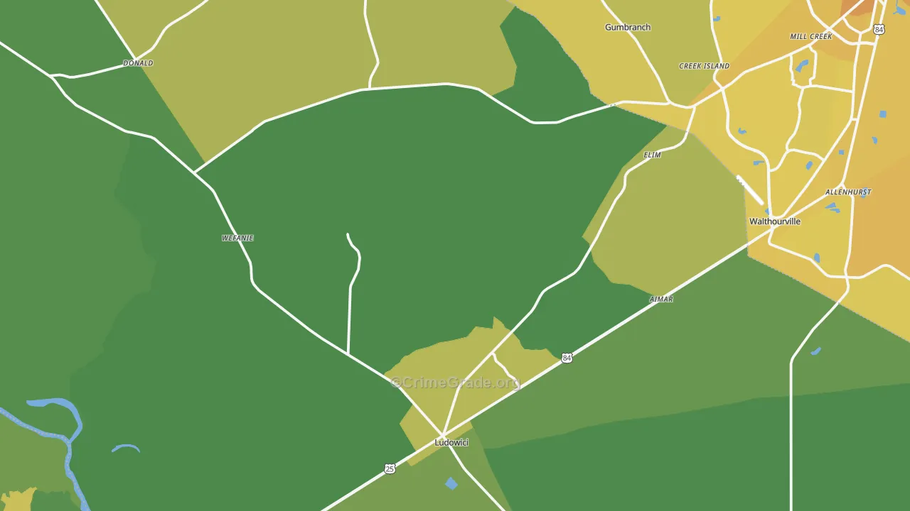 Ludowici, GA Map of Vehicle Theft Rates