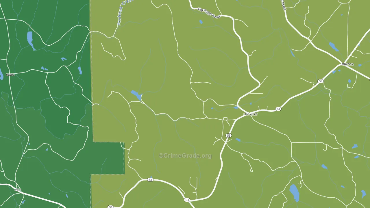 Ludville, GA Map of Vehicle Theft Rates