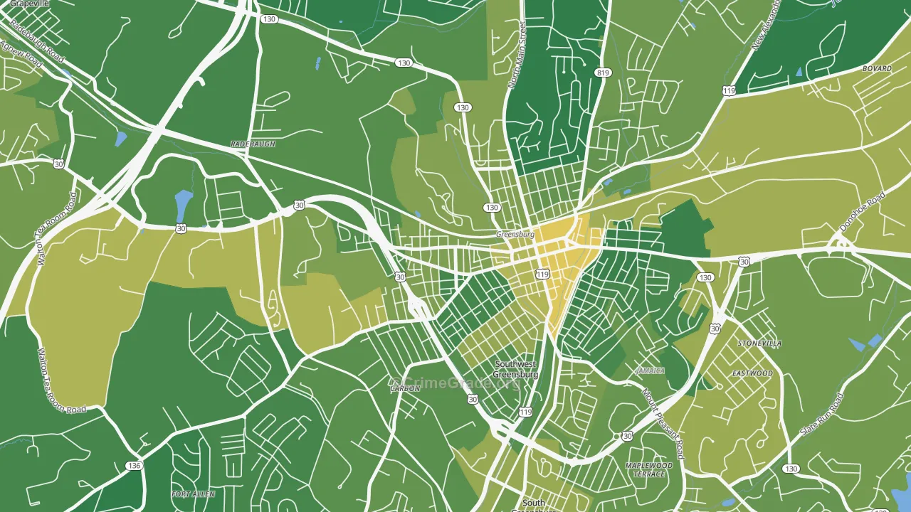 Ludwick, Greensburg, PA Map of Vehicle Theft Rates