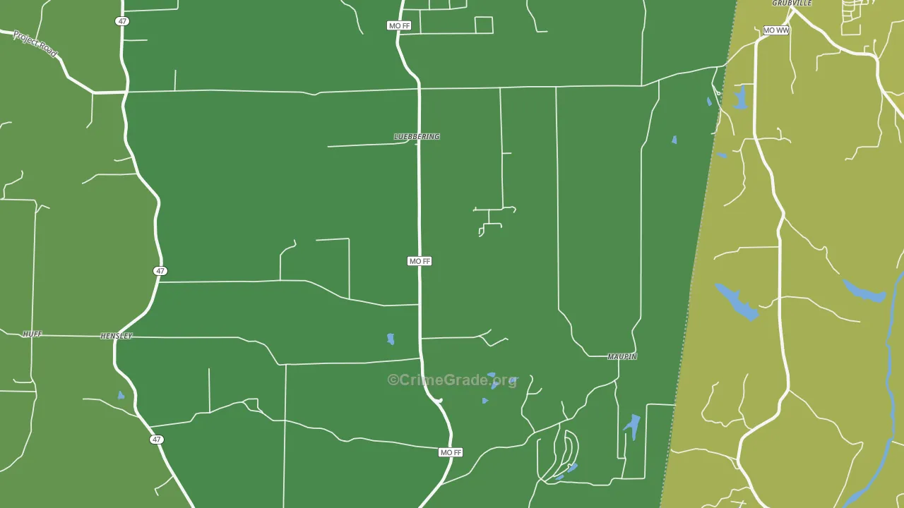 Luebbering, MO Map of Vehicle Theft Rates