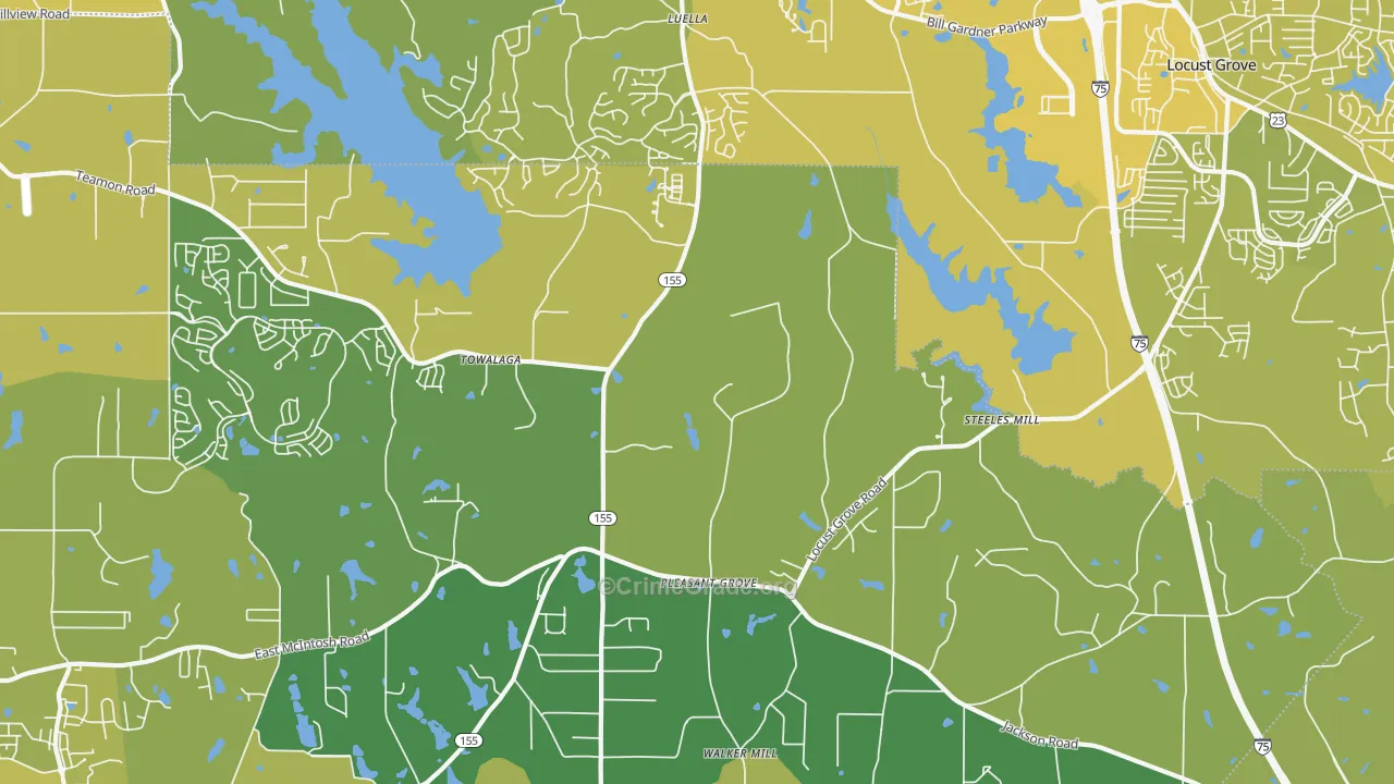 Luella, GA Map of Vehicle Theft Rates