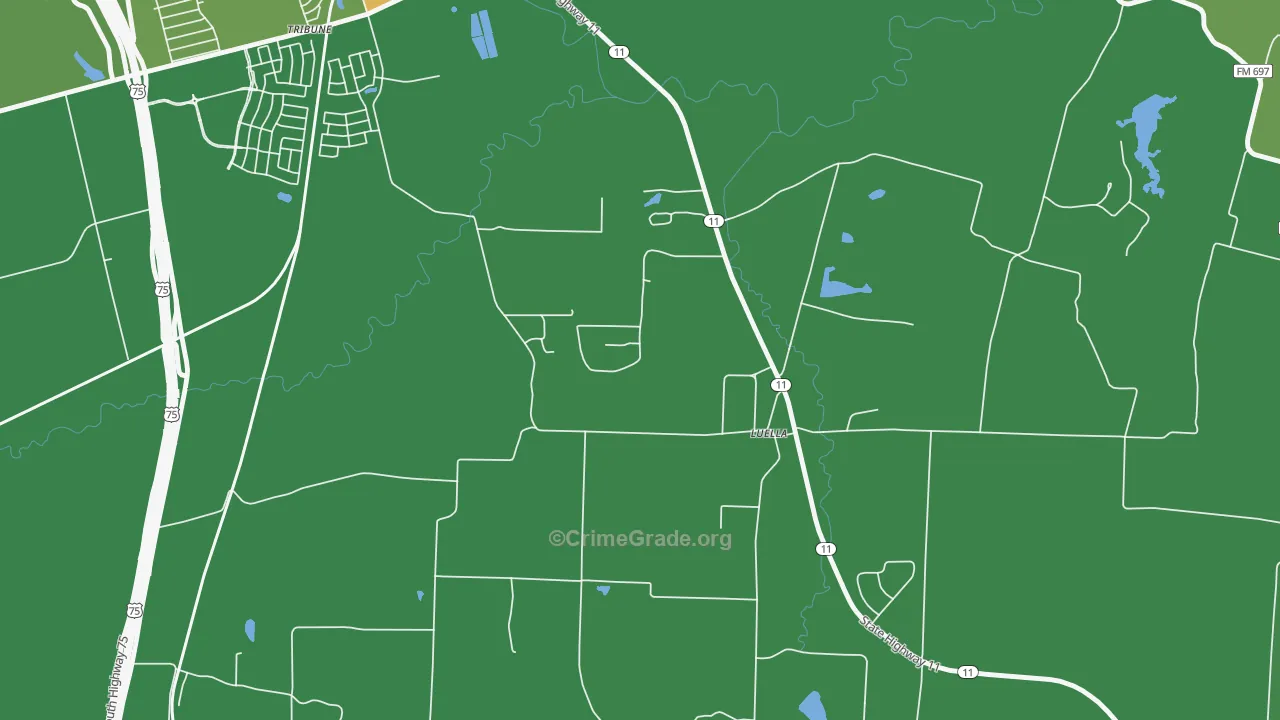 Luella, TX Map of Vehicle Theft Rates
