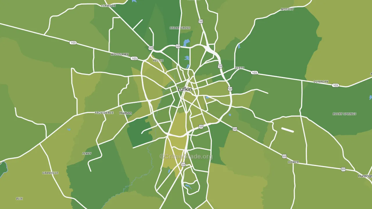 Lufkin, TX Map of Vehicle Theft Rates