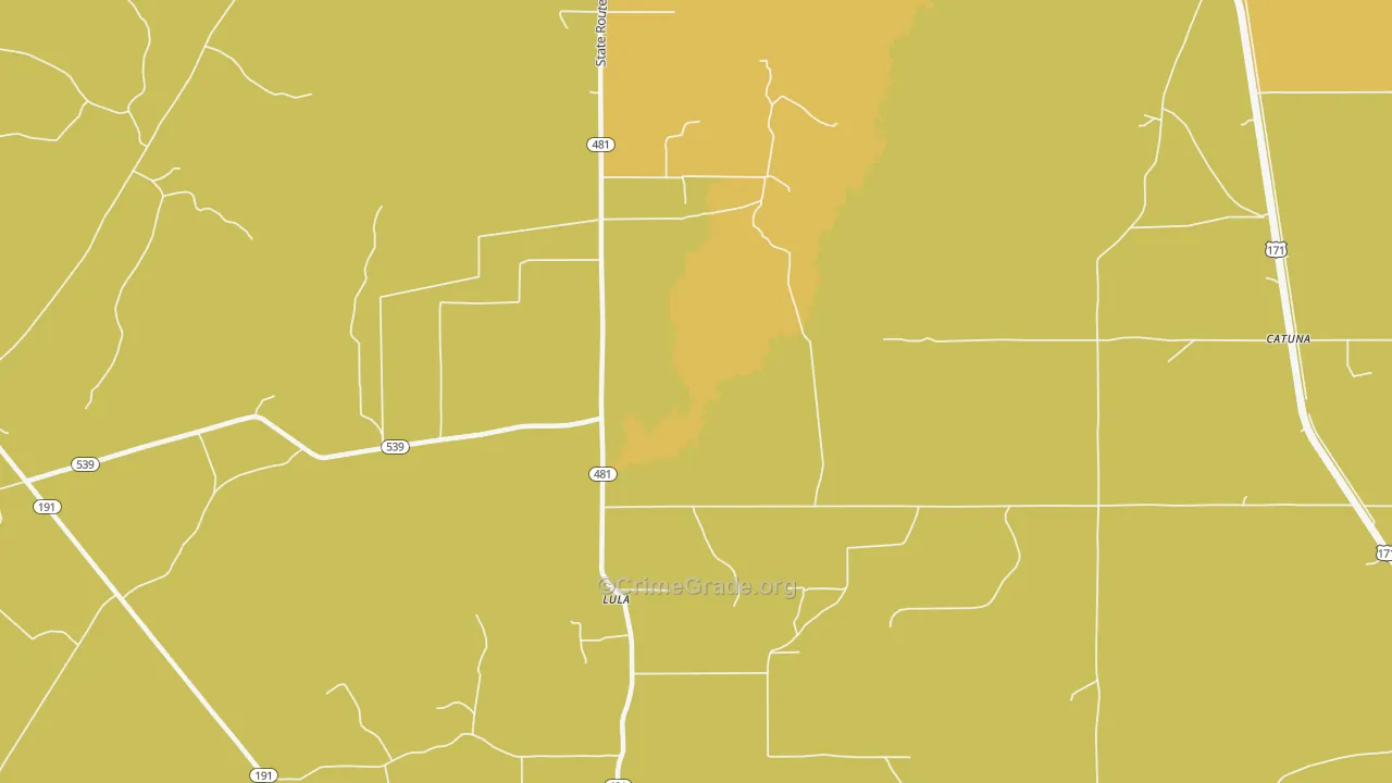 Lula, LA Map of Vehicle Theft Rates