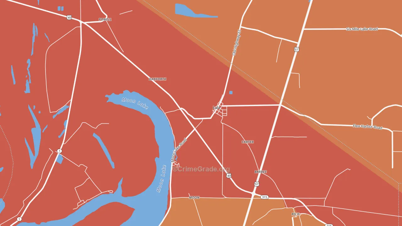 Lula, MS Map of Vehicle Theft Rates