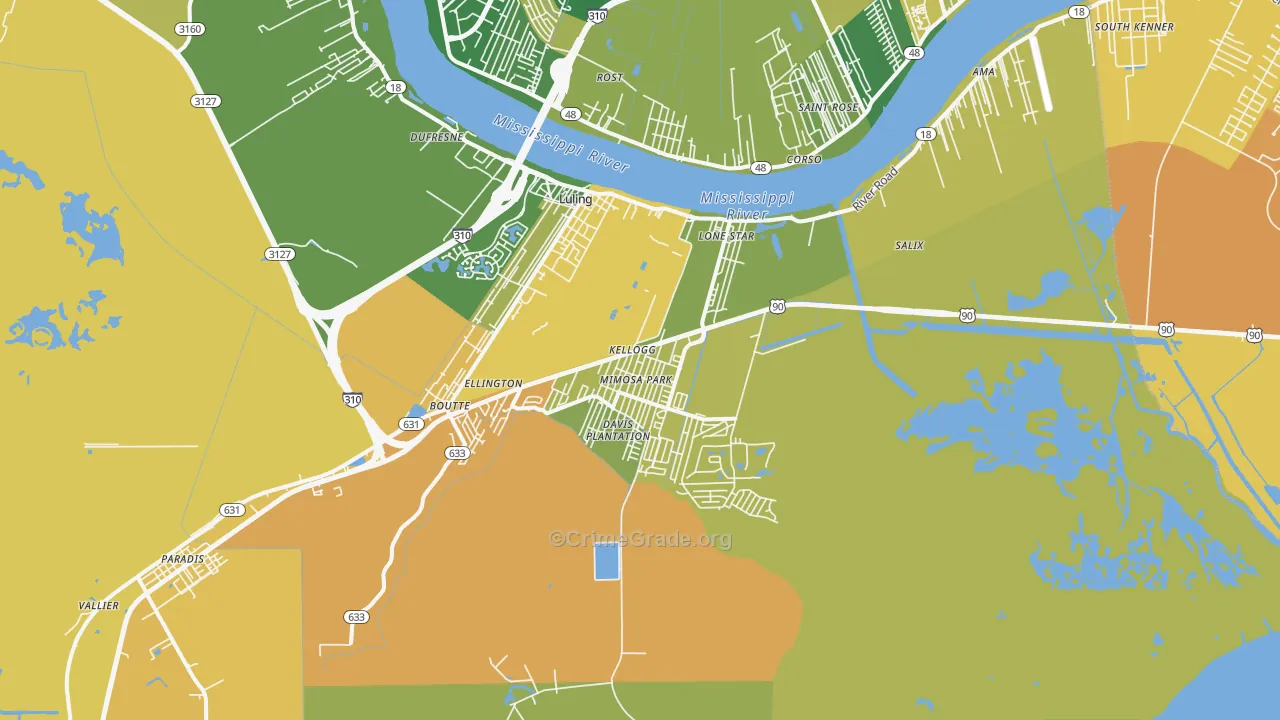 Luling, LA Map of Vehicle Theft Rates