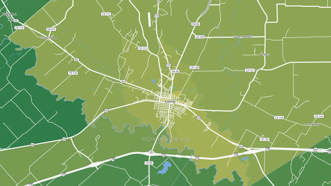 Luling, TX Map of Vehicle Theft Rates