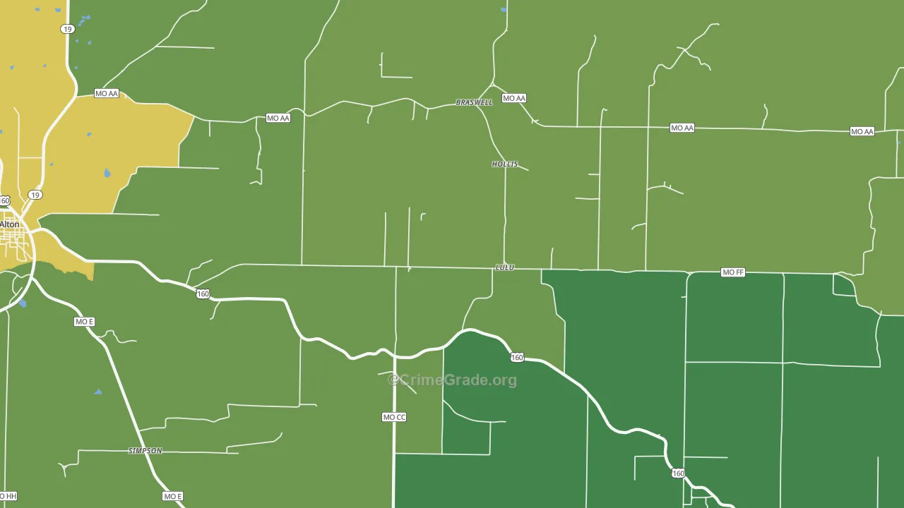 Lulu, MO Map of Vehicle Theft Rates