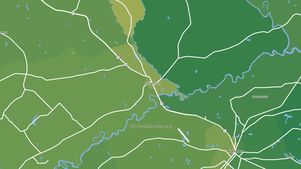 Lumber City, GA Map of Vehicle Theft Rates