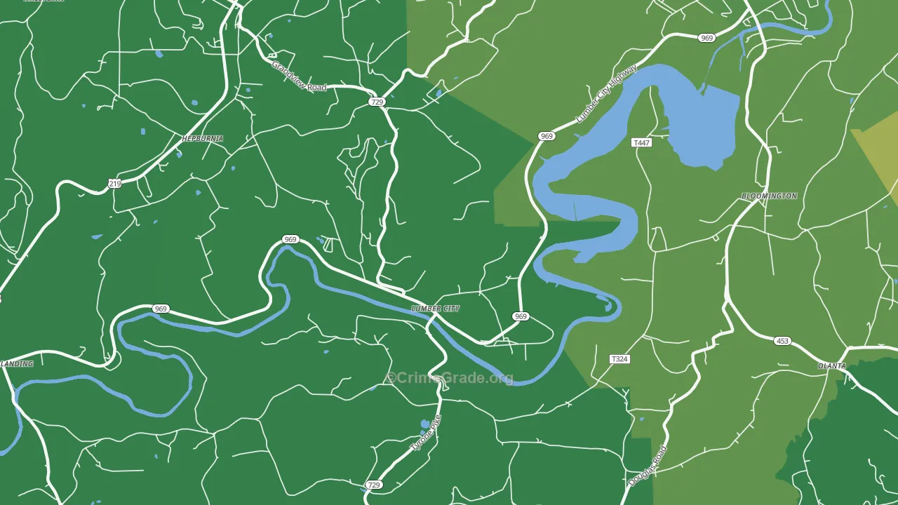 Lumber City, PA Map of Vehicle Theft Rates