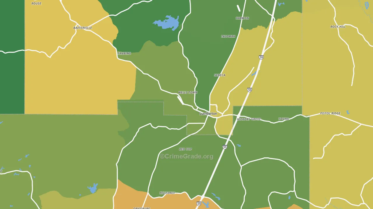 Lumberton, MS Map of Vehicle Theft Rates