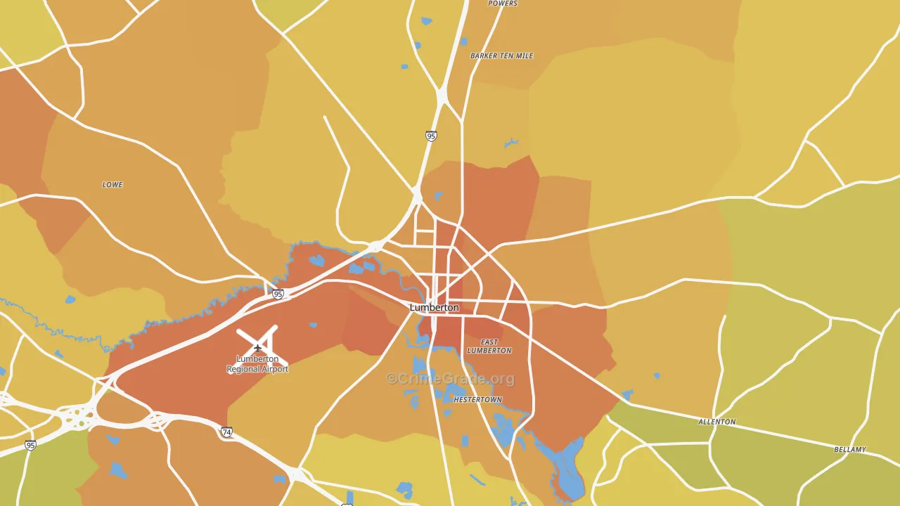 Lumberton, NC Map of Vehicle Theft Rates