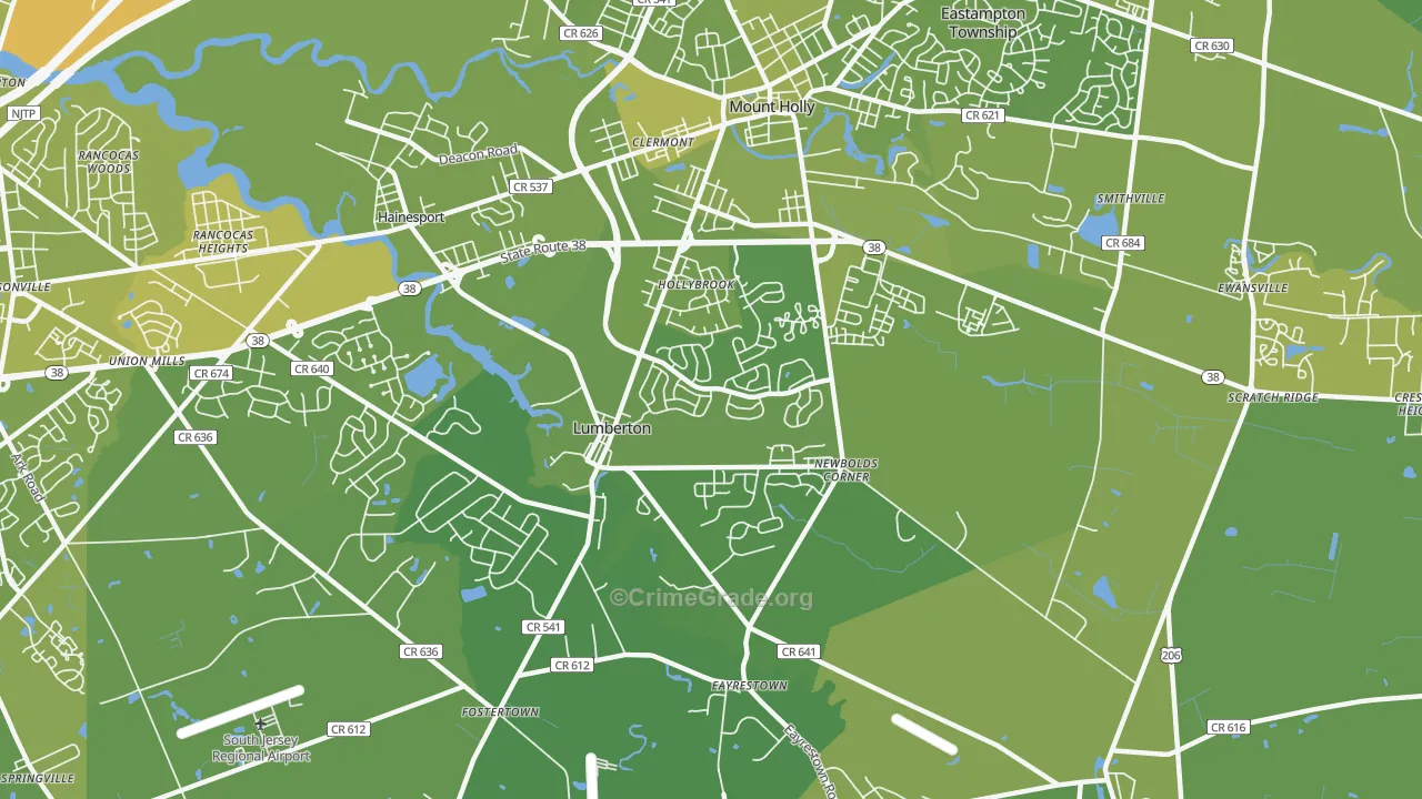 Lumberton, NJ Map of Vehicle Theft Rates