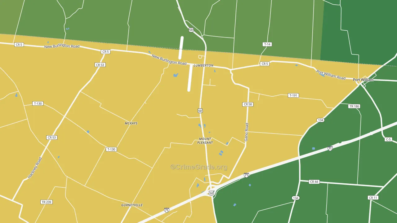 Lumberton, OH Map of Vehicle Theft Rates