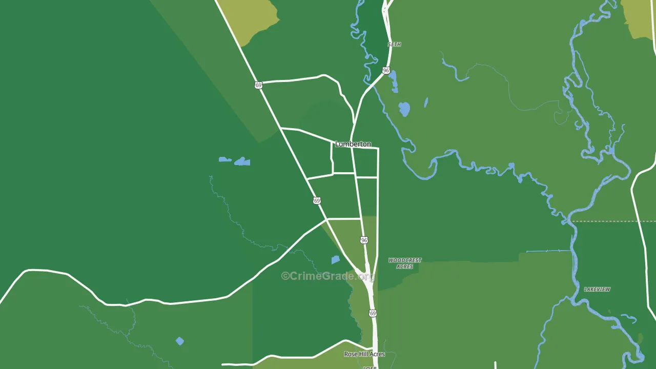 Lumberton, TX Map of Vehicle Theft Rates